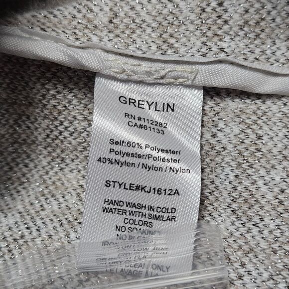 Greylin Anthropologie Taupe & Metallic Oversized Button Front Knit Shirt… - Picture 7 of 16